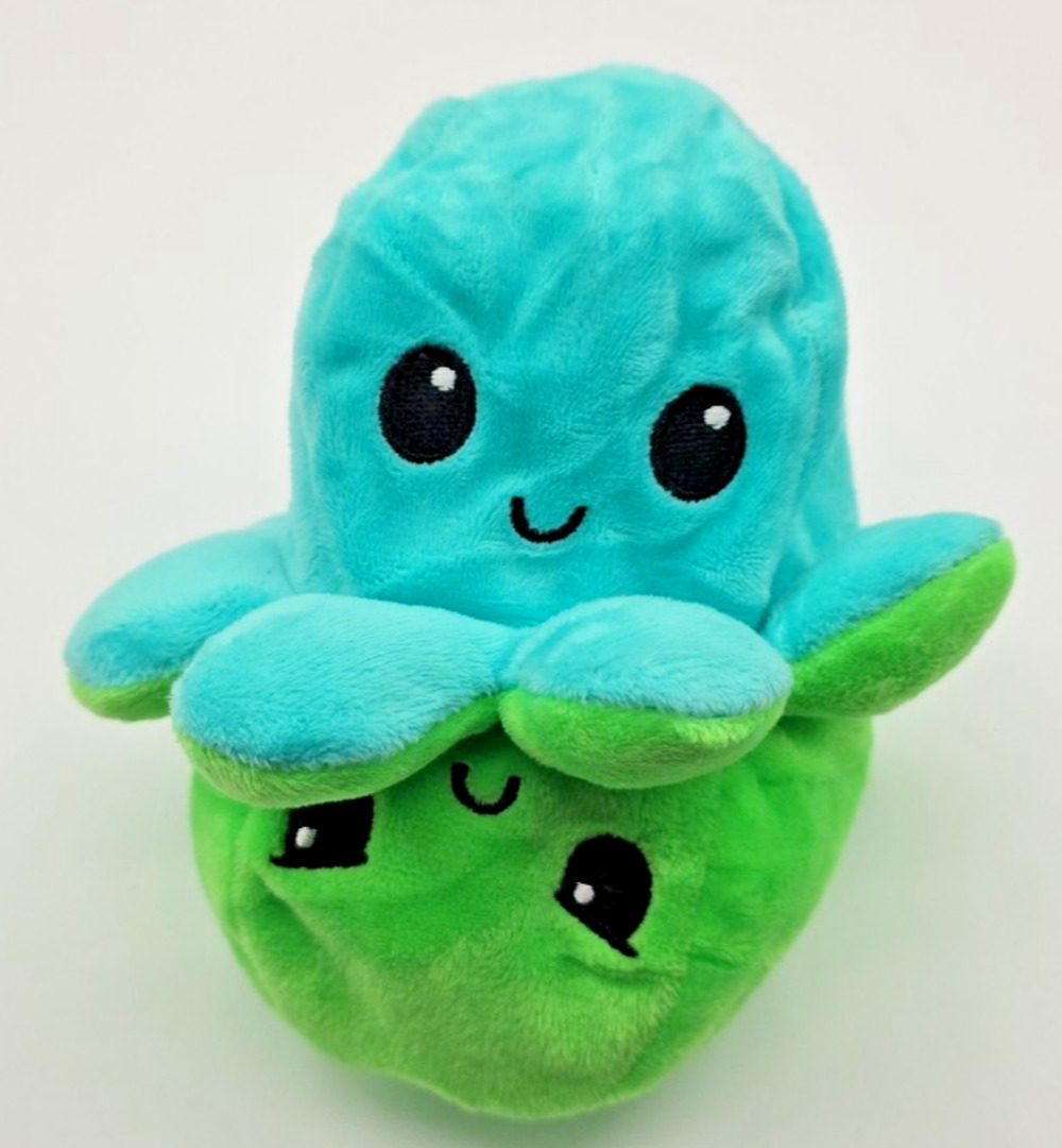 Tee Turtle 4” Green and Teal Blue Reversible Octopus Stuffed Animal Plush